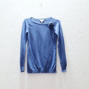 ANN TAYLOR LOFT Blue Cotton Knit Sweater w/ Flower | Size XS